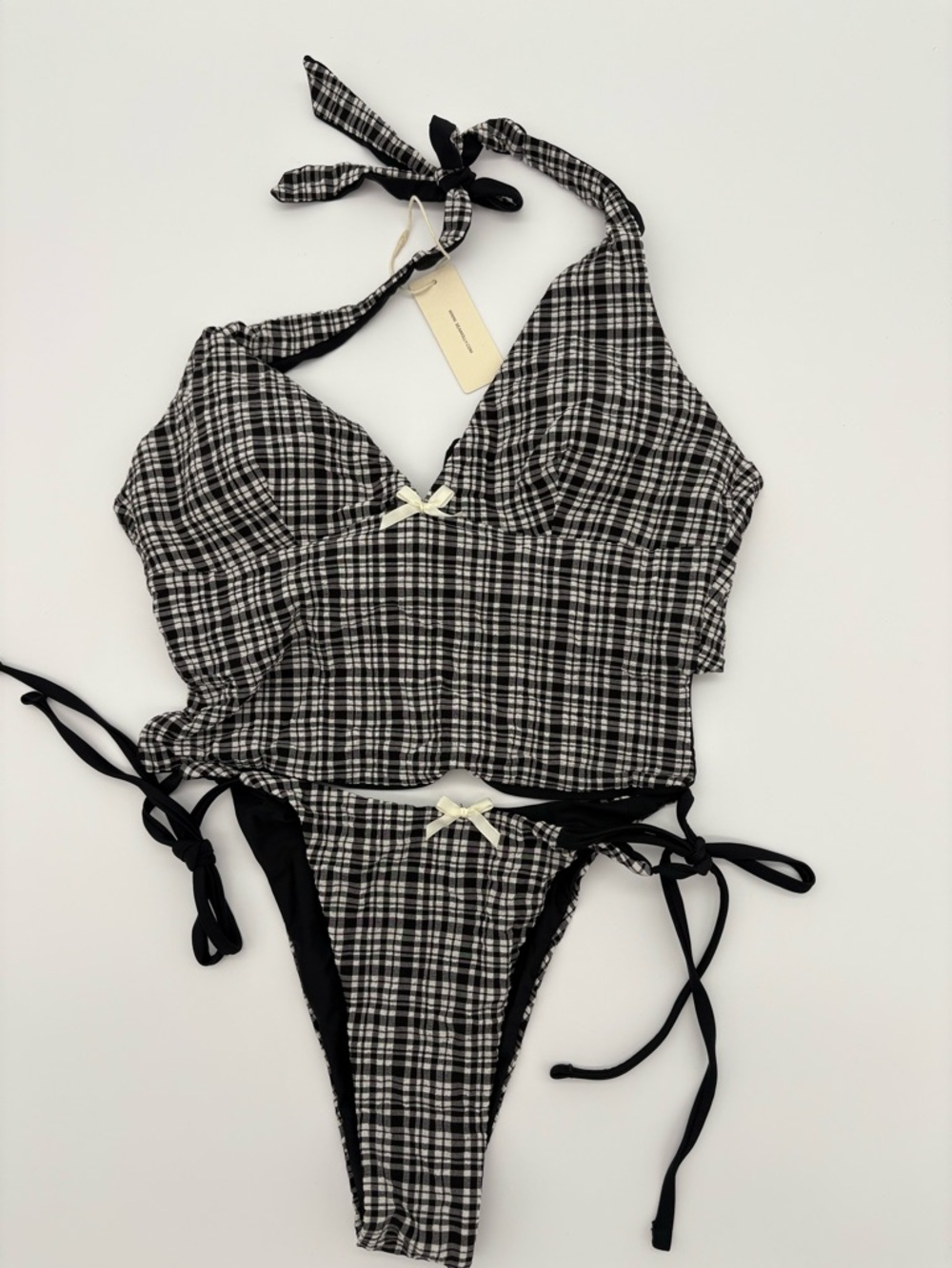Black & White Plaid Halter Bikini Set NWT